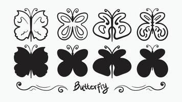 Silhouette of butterflies in hand drawn style vector