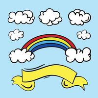 Beautiful cartoon rainbow and clouds Hand drawn vector illustration