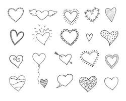 Doodle hand drawn hearts illustration vector