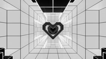 Black and White Pixel Heart Tunnel Background VJ Loop video