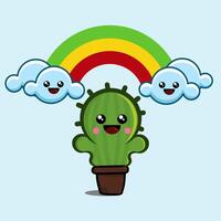 Cute smile cactus cartoon design vector