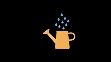 a yellow watering can with rain drops coming out of it icon concept animation with alpha channel video