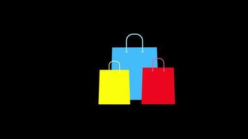 shopping Borsa con bianca maniglie icona concetto ciclo continuo animazione video con alfa canale