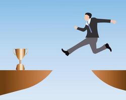 Business person jumping concept vector illustration with winning trophy