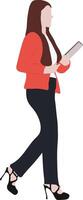 Full body business person on white background. Business Girl with textbooks or laptop simple flat cartoon style illustration for web graphic design and animation vector