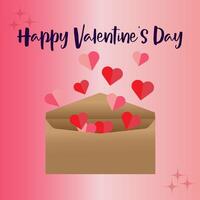 Happy valentine's day banner with postcard and paper cut heart shape. vector