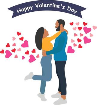 San Valentín día ilustración, amor día, Pareja con globo corazón, vector ilustración en dibujos animados estilo.