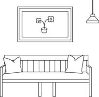 Home interior with sofa background line art vector illustration