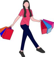 contento Moda mujer hacer compras con papel pantalones para rebaja volantes de ventas vector ilustración