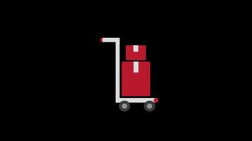 box luggage on trolly icon concept loop animation video with alpha channel