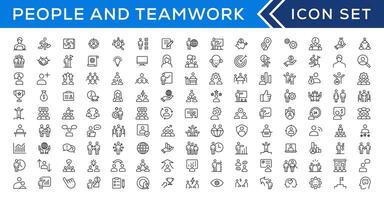 People and teamwork line icons collection. Big icon set in a flat design. Thin outline icons pack vector