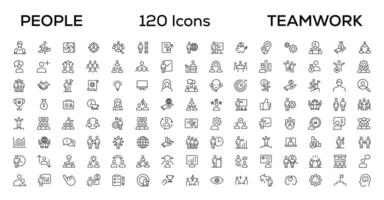 People and teamwork line icons collection. Big icon set in a flat design. Thin outline icons pack vector