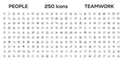 personas y trabajo en equipo línea íconos recopilación. grande icono conjunto en un plano diseño. Delgado contorno íconos paquete vector