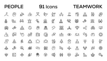 People and teamwork line icons collection. Big icon set in a flat design. Thin outline icons pack vector