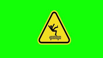 geel driehoek voorzichtigheid waarschuwing vallen risico van transportband symbool teken icoon concept animatie met alpha kanaal video