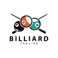 Billiard club logo design vector game badge sport template pool table with ball and stick simple illustration template