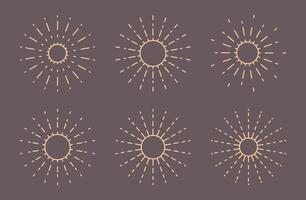 Set of light rays, sunburst, Thin Line Art Vector Illustration