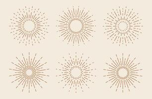 Geometric Sun Rays, Sunburst Rays Set, Round decorative element. Line Art Vector Illustration