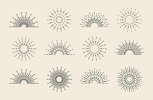 Sunburst Rays Design Elements, Sun Rays Decorative Frames. Line Art Vector Illustration