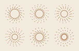 Sun Rays Decorative Frames, Sunburst Rays Design Elements. Line Art Vector Illustration