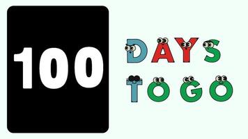 dag 100 tekenfilm alfabet tekst bericht. dagen countdown tekst animatie. video