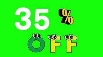 35 percent off discount numbers Sale offer announcement cartoon animation. video