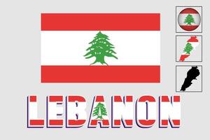 Lebanon map and flag in vector illustration