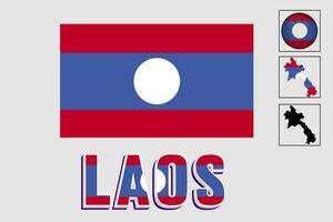 Laos mapa y bandera en vector ilustración