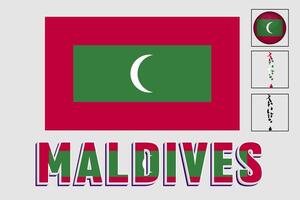 Maldives map and flag in vector illustration