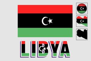 Libya map and flag in vector illustration