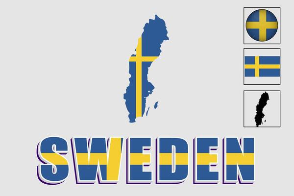 Sweden flag and map in a vector graphic