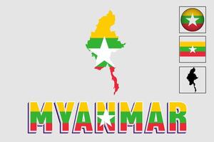 Myanmar flag and map in a vector graphic