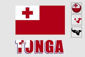 Tonga flag and map in a vector graphic