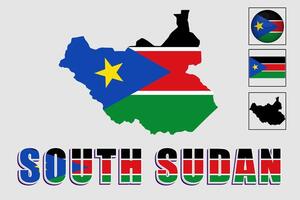 South Sudan flag and map in a vector graphic