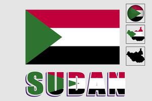 Sudan flag and map in a vector graphic
