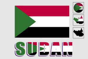 Sudan flag and map in a vector graphic