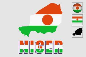 Niger flag and map in a vector graphic