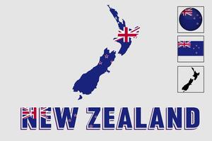 New Zealand flag and map in a vector graphic