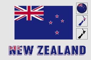 New Zealand flag and map in a vector graphic