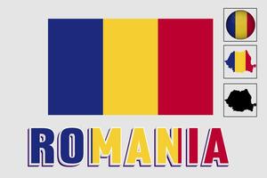 Romania flag and map in a vector graphic