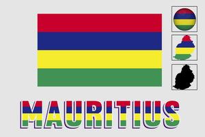 Mauritius map and flag in vector illustration