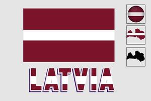 Latvia map and flag in vector illustration