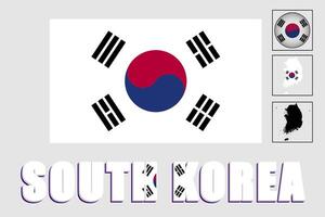 South Korea flag and map in a vector graphic