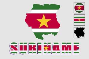 Suriname flag and map in a vector graphic