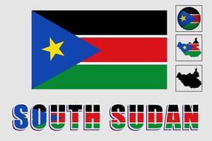 South Sudan flag and map in a vector graphic