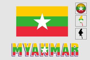 myanmar bandera y mapa en un vector gráfico