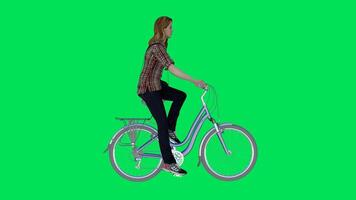 een vrouw rijden een fiets van een kant hoek video