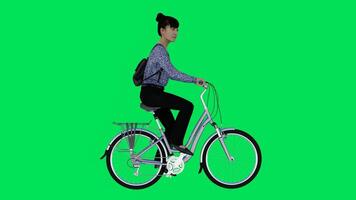 Female engineer riding a bicycle from side angle video