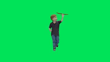 The boy is playing and running from the angle of the side, back, three sides, video