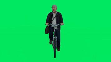 Old man going to work by bicycle from front angle video